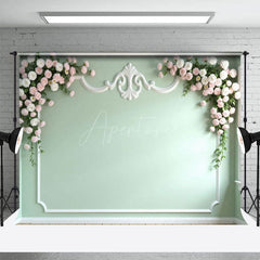 Aperturee - Aperturee Light Green Floral Accent Wall Wedding Photo Backdrop