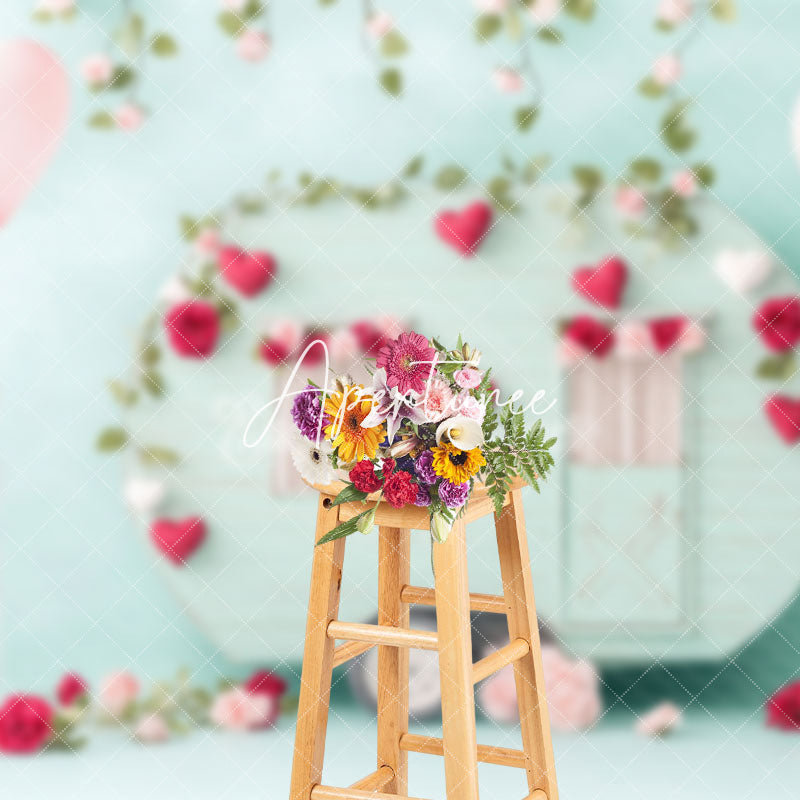Aperturee - Aperturee Light Green Motorhome Rose Valentines Day Backdrop