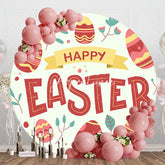 Aperturee - Aperturee Light Green Red Eggs Round Happy Easter Backdrop