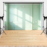 Aperturee - Aperturee Light Green Wall Wood Grain Floor Combo Set Backdrop