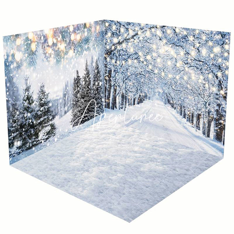 Aperturee - Aperturee Light Heavy Snwoy Field Forest Room Set Backdrop