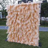 Aperturee - Aperturee Light Peach Feather Textured Artificial Flower Wall Elegant Fluffy Backdrop for Wedding Party Decor