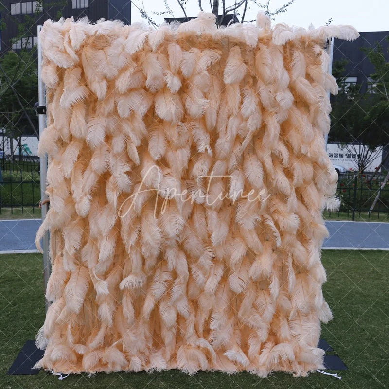 Aperturee - Aperturee Light Peach Feather Textured Artificial Flower Wall Elegant Fluffy Backdrop for Wedding Party Decor