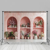 Aperturee - Aperturee Light Pink Arch Wall Potted Plant Summer Backdrop