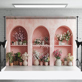 Aperturee - Aperturee Light Pink Arch Wall Potted Plant Summer Backdrop