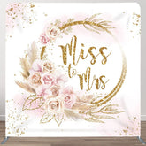 Aperturee - Aperturee Light Pink Floral Gold Fabric Backdrop Cover for Wedding