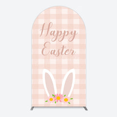 Aperturee - Aperturee Light Pink Plaid Floral Bunny Ear Easter Arch Backdrop