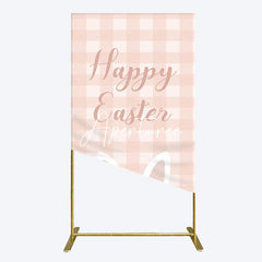 Aperturee - Aperturee Light Pink Plaid Floral Bunny Ear Easter Rectangle Backdrop
