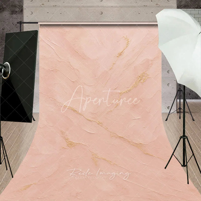 Aperturee - Aperturee Light Pink Textured Sweep Backdrop with Gold Accents Elegant Abstract Photography Background for Portraits