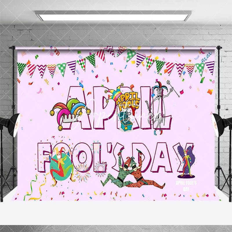 Aperturee - Aperturee Light Purple Colorful Flags April Fools Day Backdrop