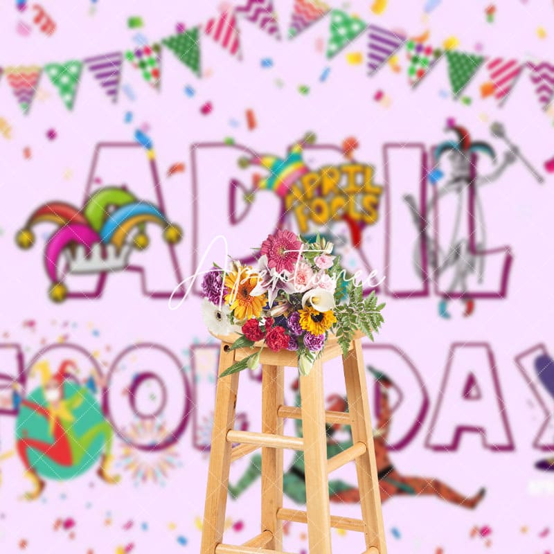 Aperturee - Aperturee Light Purple Colorful Flags April Fools Day Backdrop