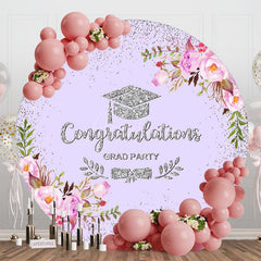 Aperturee - Aperturee Light Purple Floral Round Congrats Grad Backdrop