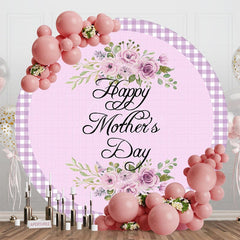 Aperturee - Aperturee Light Purple Plaid Floral Round Mothers Day Backdrop