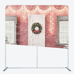 Aperturee - Aperturee Light Snowy Door Scene Brick Wall Christmas Backdrop