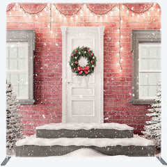 Aperturee - Aperturee Light Snowy Door Scene Brick Wall Christmas Backdrop