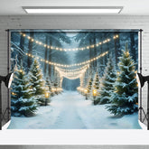 Aperturee - Aperturee Light Strings Snowy Forest Winter Photo Backdrop