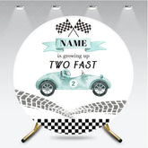 Aperturee - Aperturee Light Teal Vintage Race Car Two Fast Round Backdrop Checkered Flags Second Birthday Party Celebration