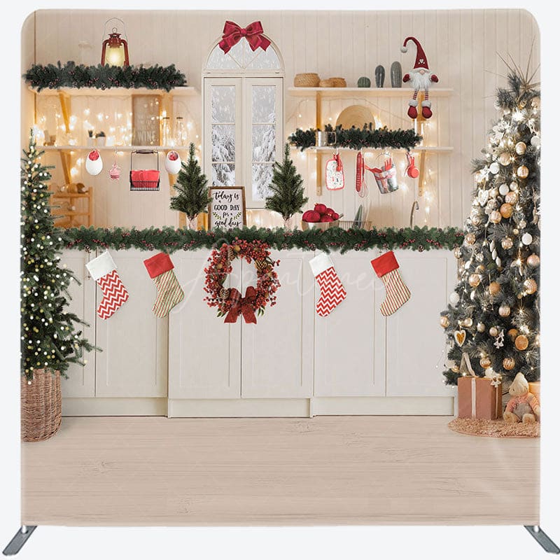 Aperturee - Aperturee Light Tree Christmas Kitchen Tension Fabric Backdrop