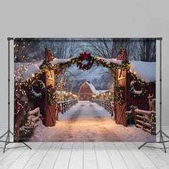 Aperturee - Aperturee Light Wreath Wood Manor Gate Tree Christmas Backdrop