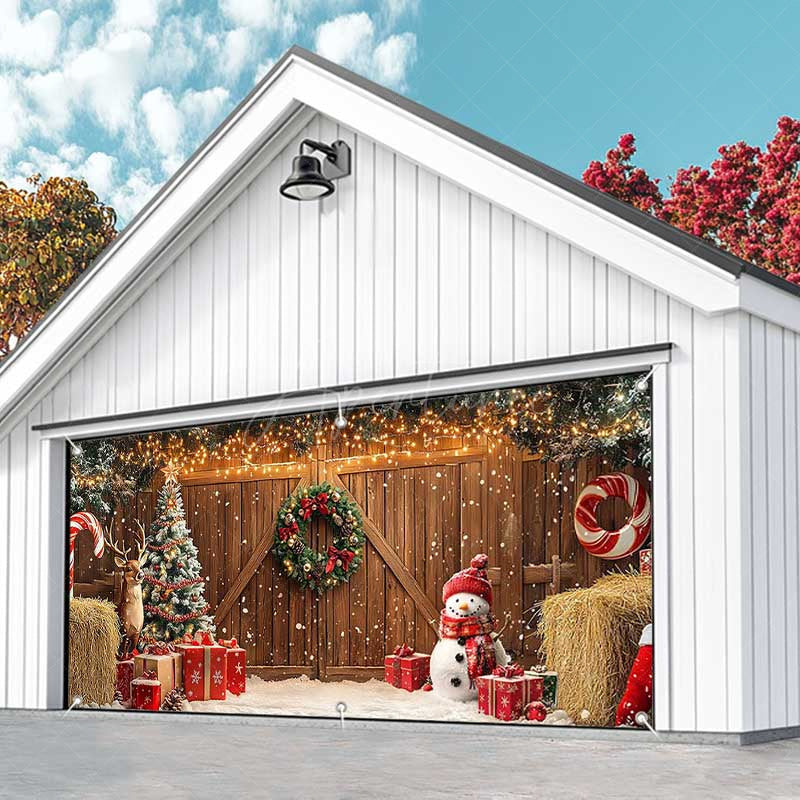 Aperturee - Aperturee Lighted Barn Door Christmas Vibe Garage Door Banner