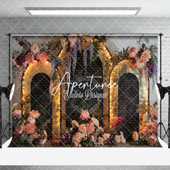 Aperturee - Aperturee Lighted Black Arch Floral Wedding Room Set Backdrop