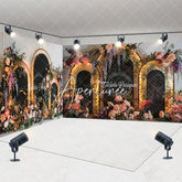 Aperturee - Aperturee Lighted Black Arch Floral Wedding Room Set Backdrop