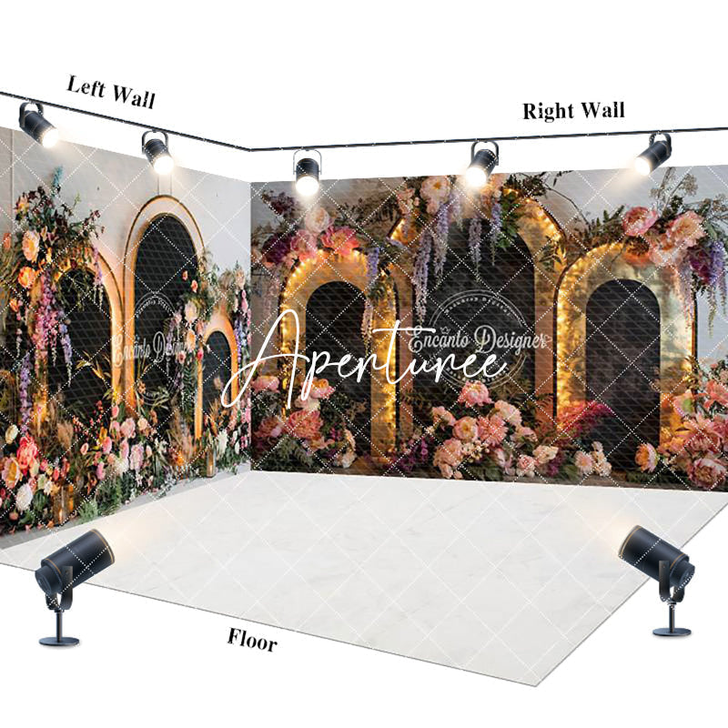 Aperturee - Aperturee Lighted Black Arch Floral Wedding Room Set Backdrop