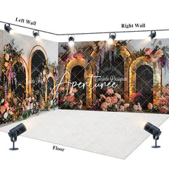 Aperturee - Aperturee Lighted Black Arch Floral Wedding Room Set Backdrop