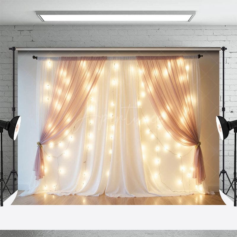 Aperturee - Aperturee Lighted Blush Fairy Tulle Wedding Photo Backdrop