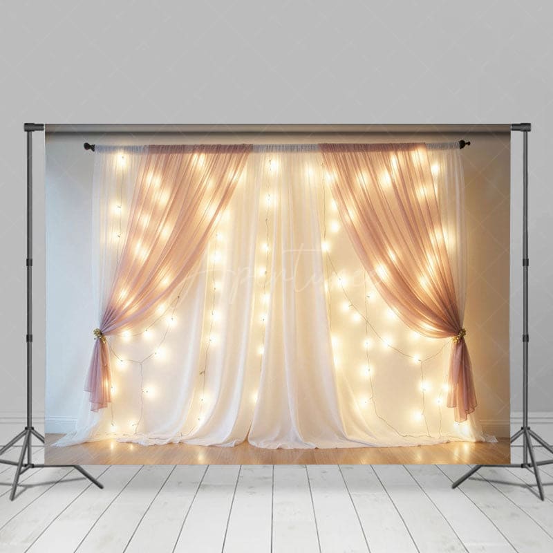 Aperturee - Aperturee Lighted Blush Fairy Tulle Wedding Photo Backdrop