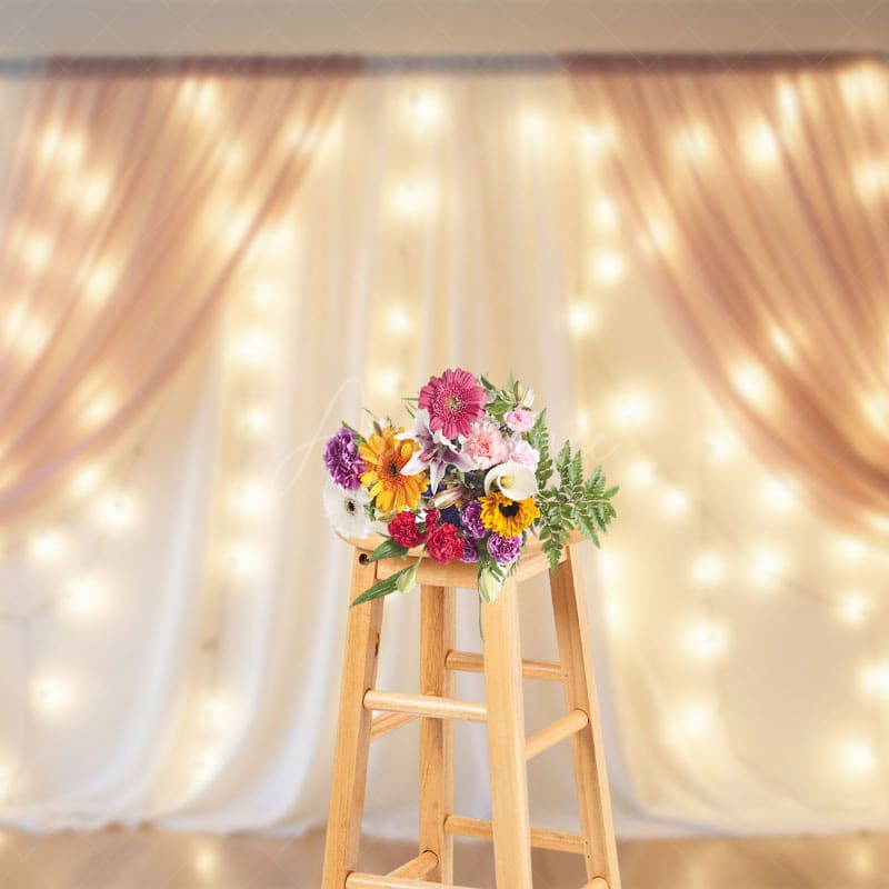 Aperturee - Aperturee Lighted Blush Fairy Tulle Wedding Photo Backdrop