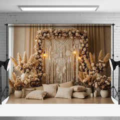 Aperturee - Aperturee Lighted Boho Floral Tassel Pillow Photo Backdrop