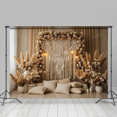 Aperturee - Aperturee Lighted Boho Floral Tassel Pillow Photo Backdrop