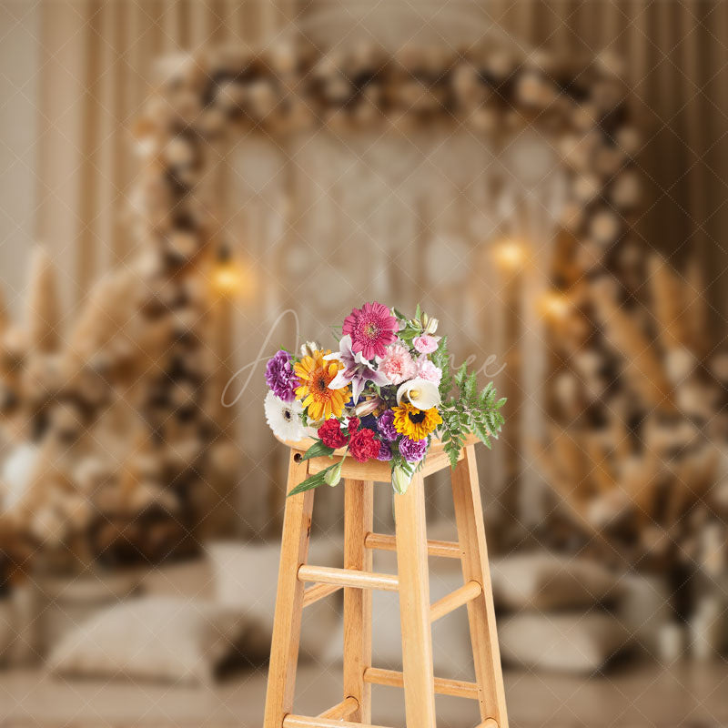 Aperturee - Aperturee Lighted Boho Floral Tassel Pillow Photo Backdrop