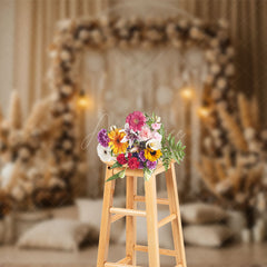 Aperturee - Aperturee Lighted Boho Floral Tassel Pillow Photo Backdrop