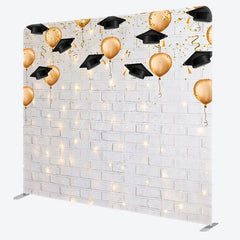 Aperturee - Aperturee Lighted Brick Wall Balloons Grad Pillow Case Backdrop