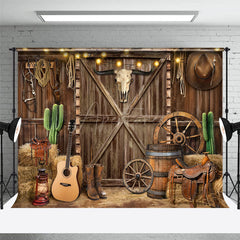Aperturee - Aperturee Lighted Brown Western Cowboy Barn Room Set Backdrop