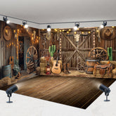 Aperturee - Aperturee Lighted Brown Western Cowboy Barn Room Set Backdrop