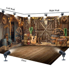 Aperturee - Aperturee Lighted Brown Western Cowboy Barn Room Set Backdrop