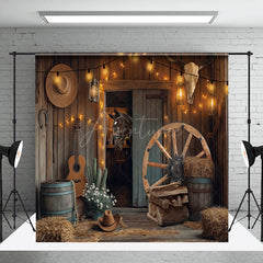 Aperturee - Aperturee Lighted Brown Western Cowboy Barn Room Set Backdrop