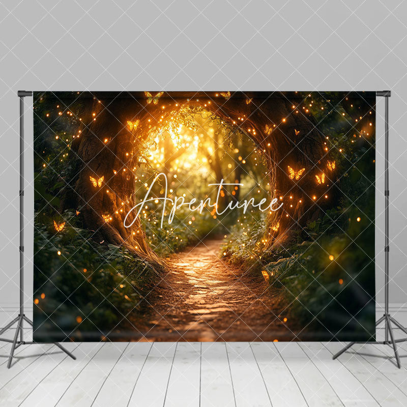 Aperturee - Aperturee Lighted Butterfly Arch Forest Scene Photo Backdrop