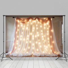 Aperturee - Aperturee Lighted Champagne Fairy Tulle Wedding Photo Backdrop