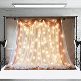 Aperturee - Aperturee Lighted Champagne Fairy Tulle Wedding Photo Backdrop