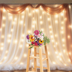 Aperturee - Aperturee Lighted Champagne Fairy Tulle Wedding Photo Backdrop