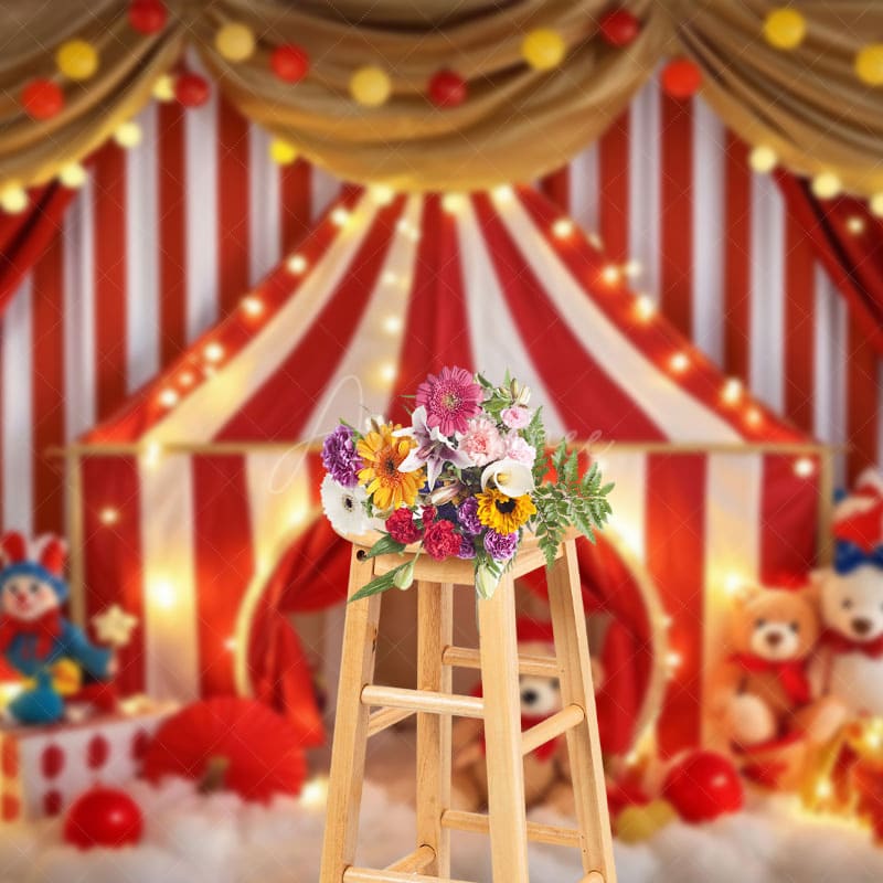 Aperturee - Aperturee Lighted Circus Tent Curtain Cake Smash Photo Backdrop
