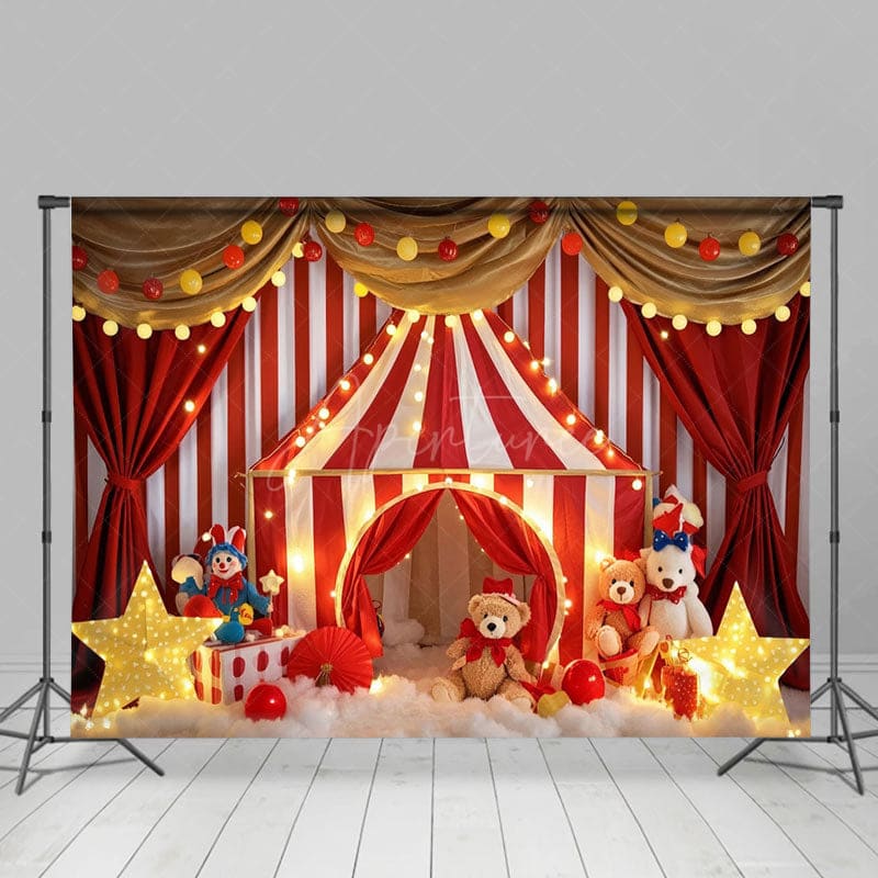 Aperturee - Aperturee Lighted Circus Tent Curtain Cake Smash Photo Backdrop