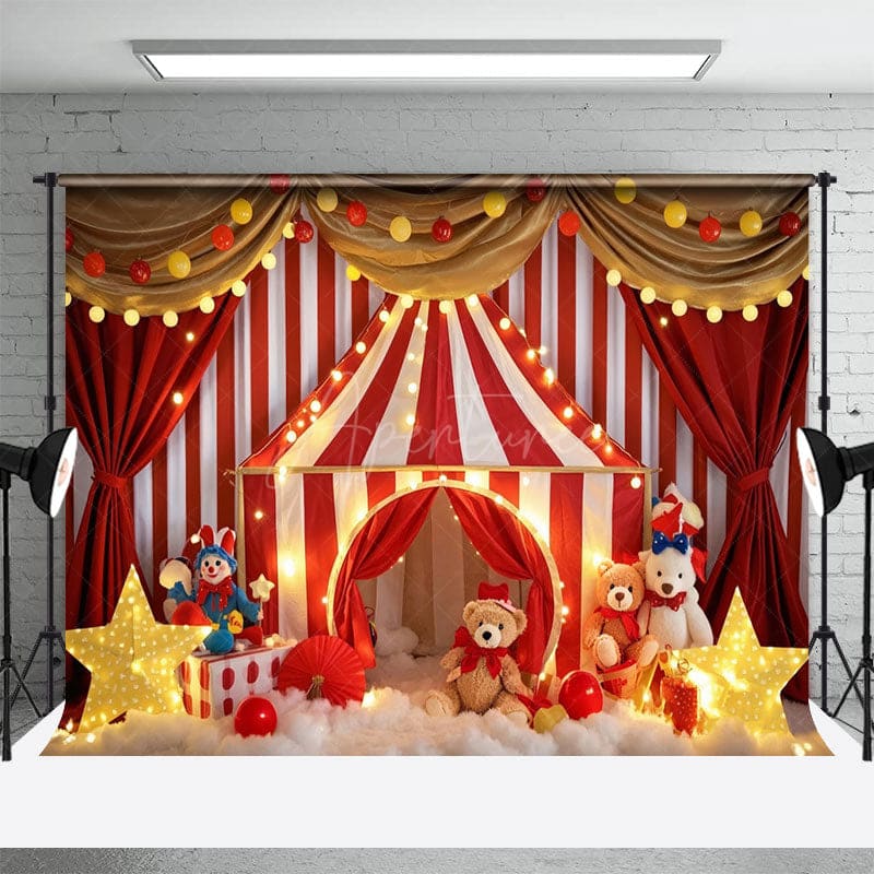 Aperturee - Aperturee Lighted Circus Tent Curtain Cake Smash Photo Backdrop
