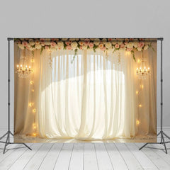 Aperturee - Aperturee Lighted Classy Floral Tulle Romantic Wedding Backdrop