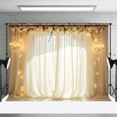 Aperturee - Aperturee Lighted Classy Floral Tulle Romantic Wedding Backdrop