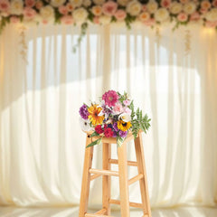 Aperturee - Aperturee Lighted Classy Floral Tulle Romantic Wedding Backdrop